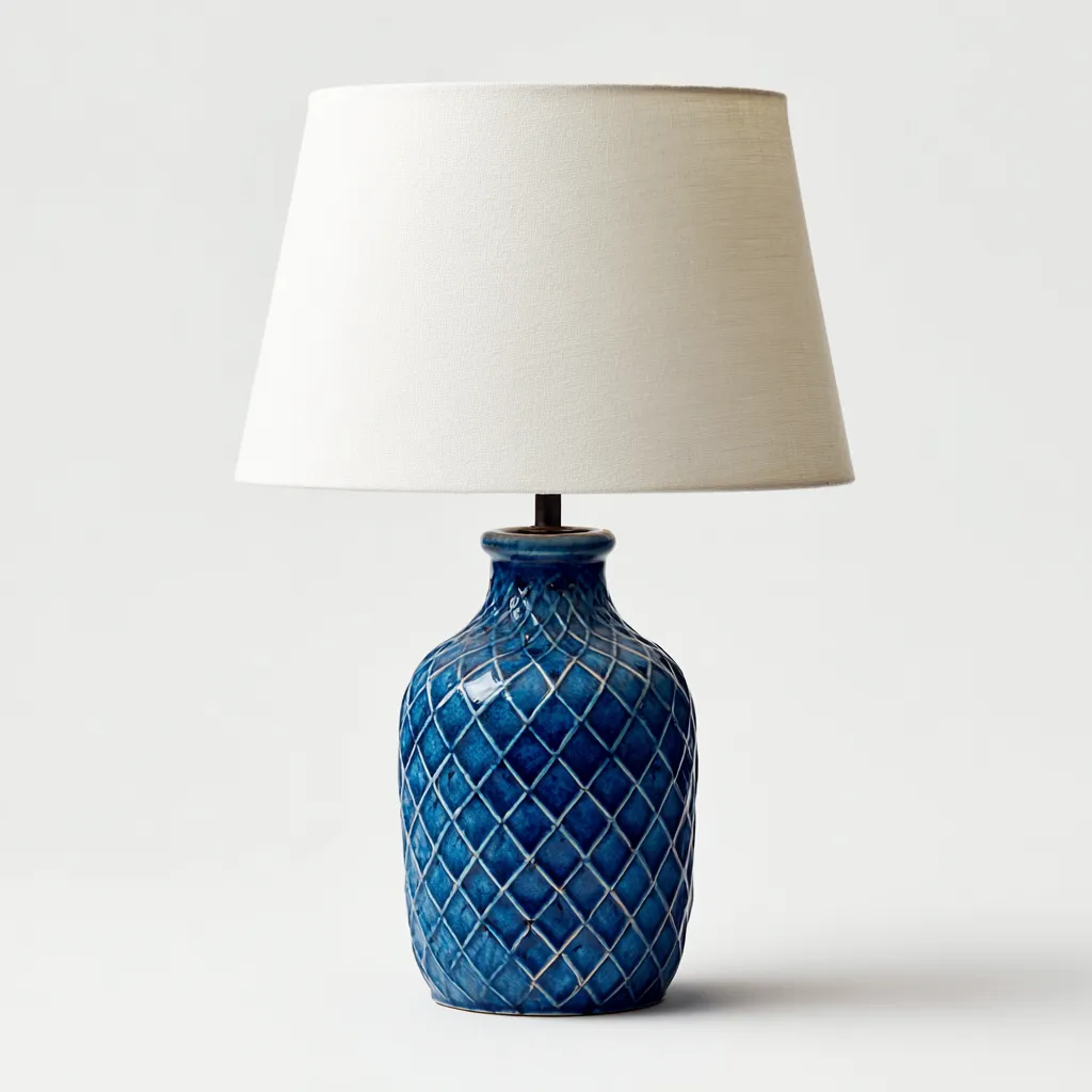 Lámpara de mesa-cerámica-textil-28x46 cm-azul-blanco-moderno-Bamboogonest