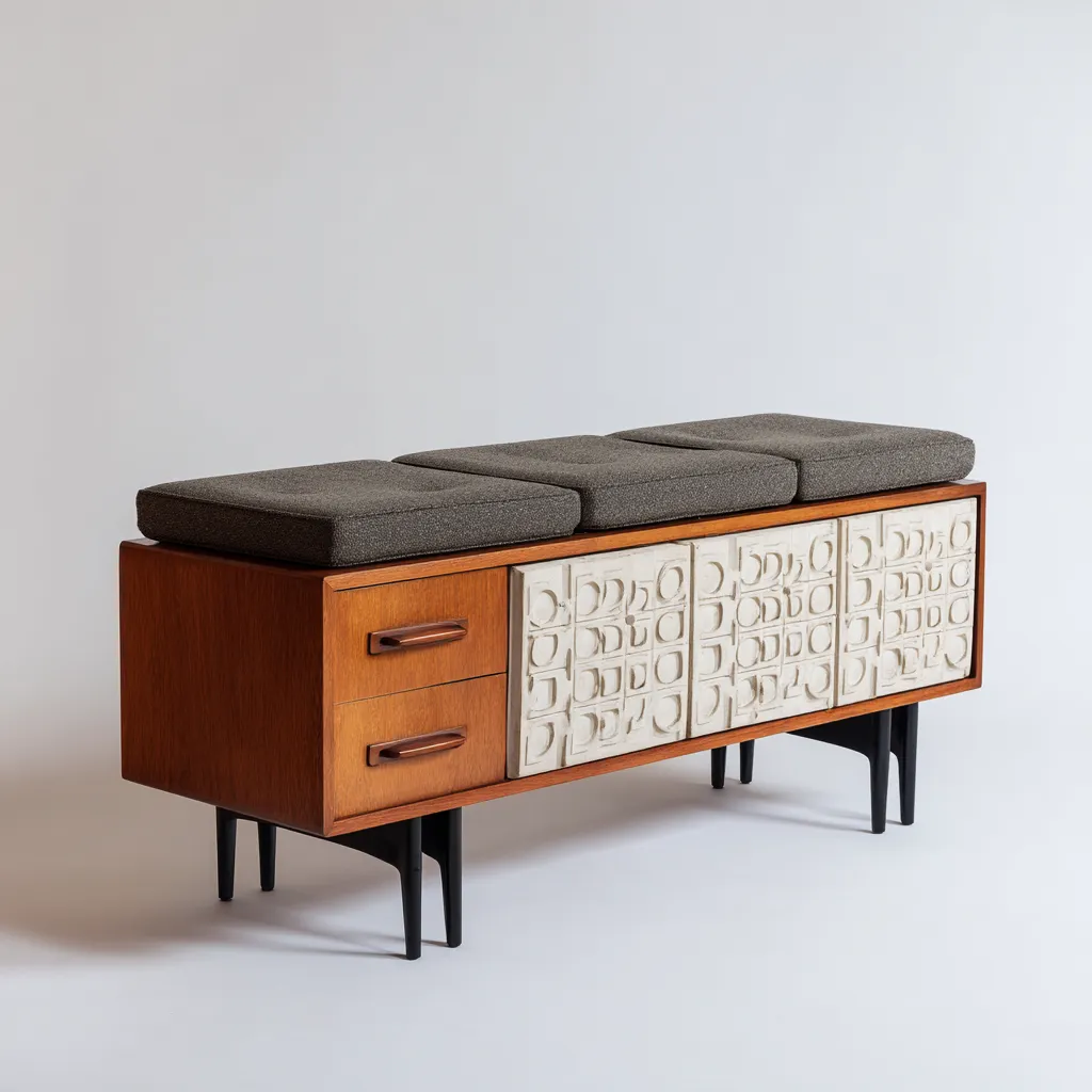 Banco de dormitorio - madera-tela - 123x44x57 cm - gris-madera - asiento con almacenaje-Bamboogonest