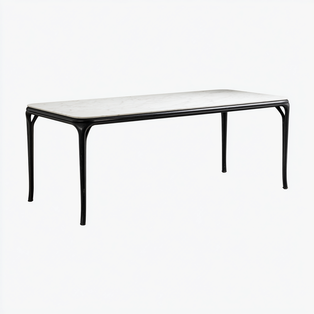 Mesa de jardín - mármol - metal - 170x75x75 cm - blanco-negro - diseño moderno elegante-Bamboogonest