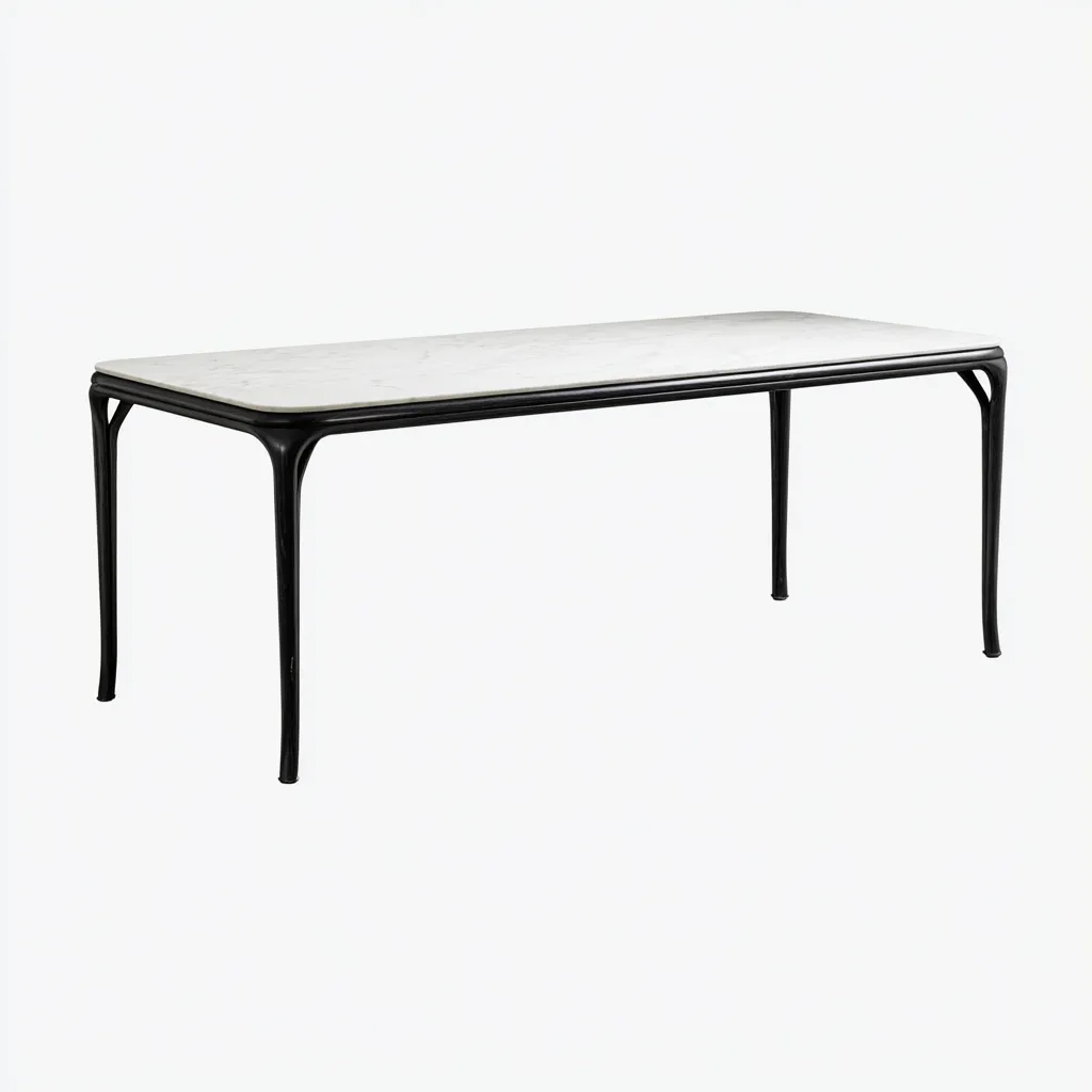 Mesa de jardín - mármol - metal - 170x75x75 cm - blanco-negro - diseño moderno elegante-Bamboogonest