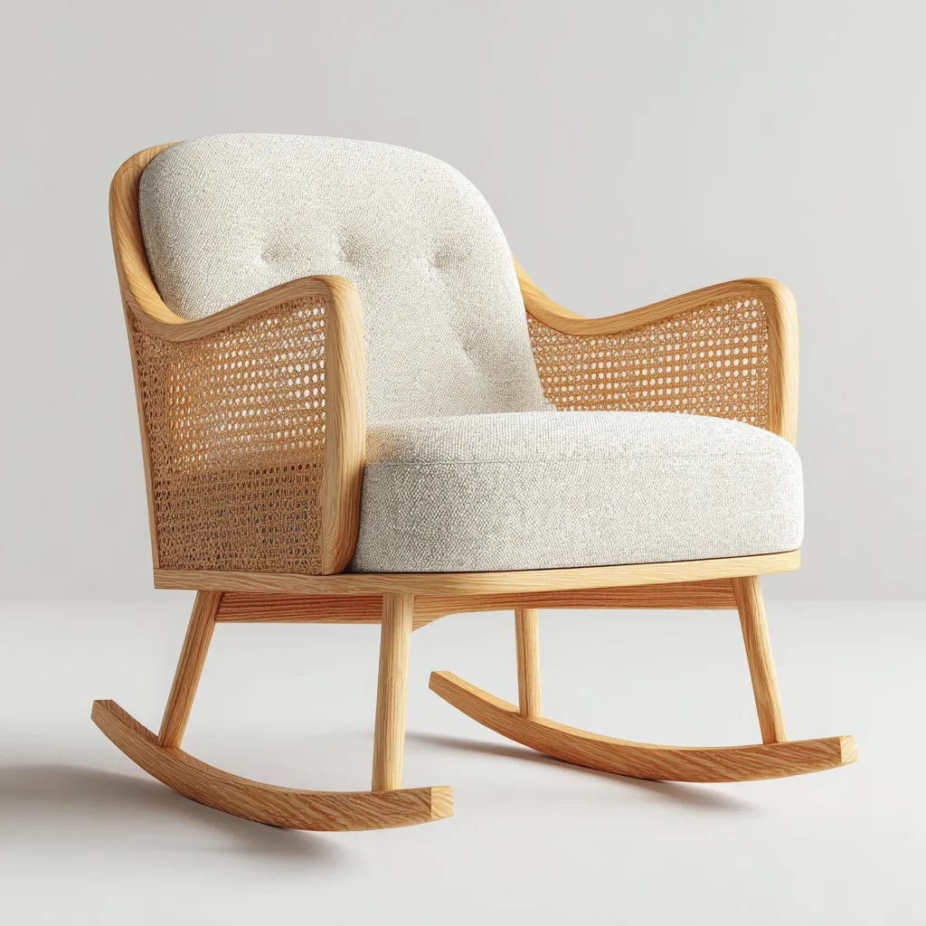 Mecedora - madera-tela-ratán - 90x68x95 cm - beige - diseño natural-Bamboogonest