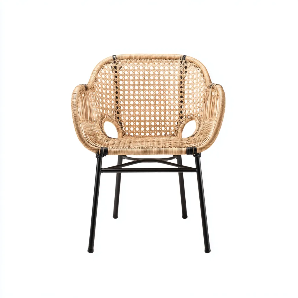 Silla de jardín - ratán-acero - 63x58x84 cm - natural-negro - diseño ventilado artesanal-Bamboogonest