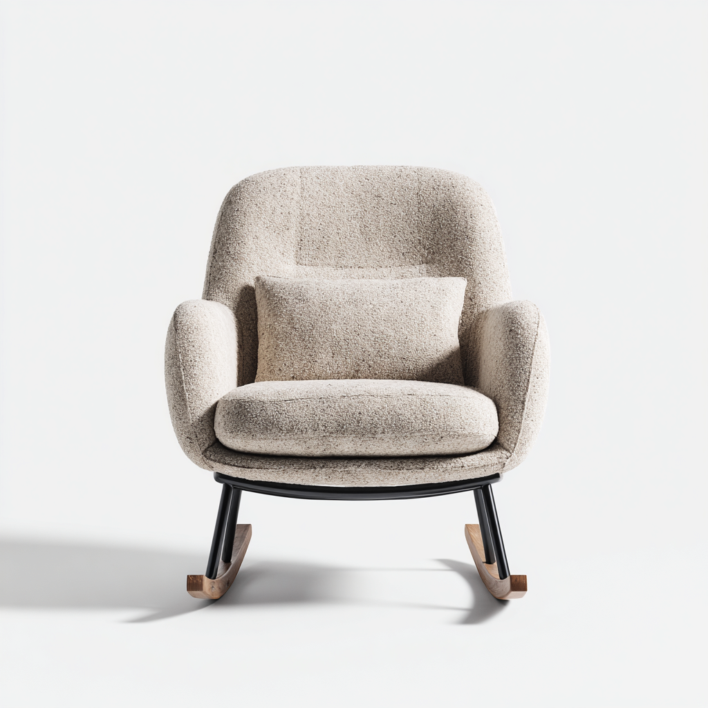 Mecedora - tela - 90x80x95 cm - beige-madera oscura - estilo moderno-Bamboogonest