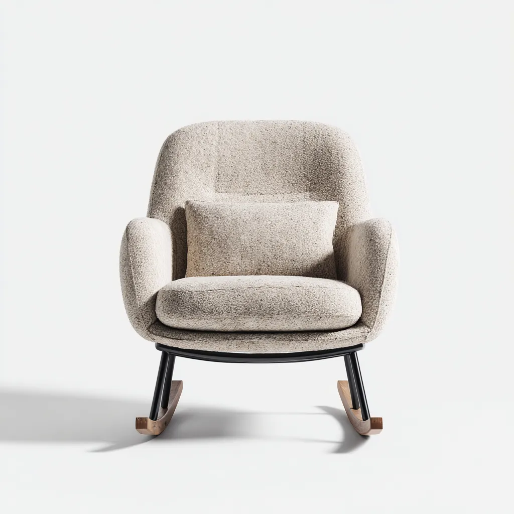 Mecedora - tela - 90x80x95 cm - beige-madera oscura - estilo moderno-Bamboogonest