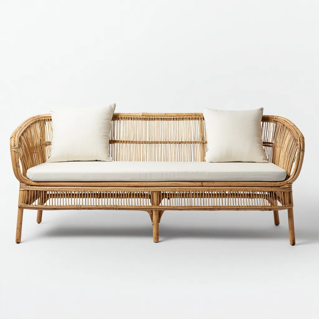 Sofá de jardín - ratán natural - 185x75x82 cm - beige-natural - estilo mediterráneo ligero-Bamboogonest