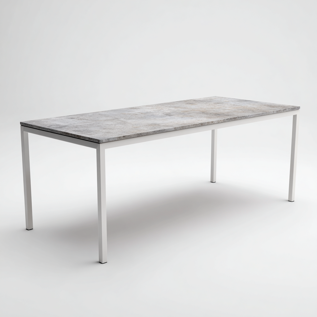 Mesa de jardín - piedra - metal - 180x85x75 cm - gris-blanco - diseño moderno minimalista-Bamboogonest