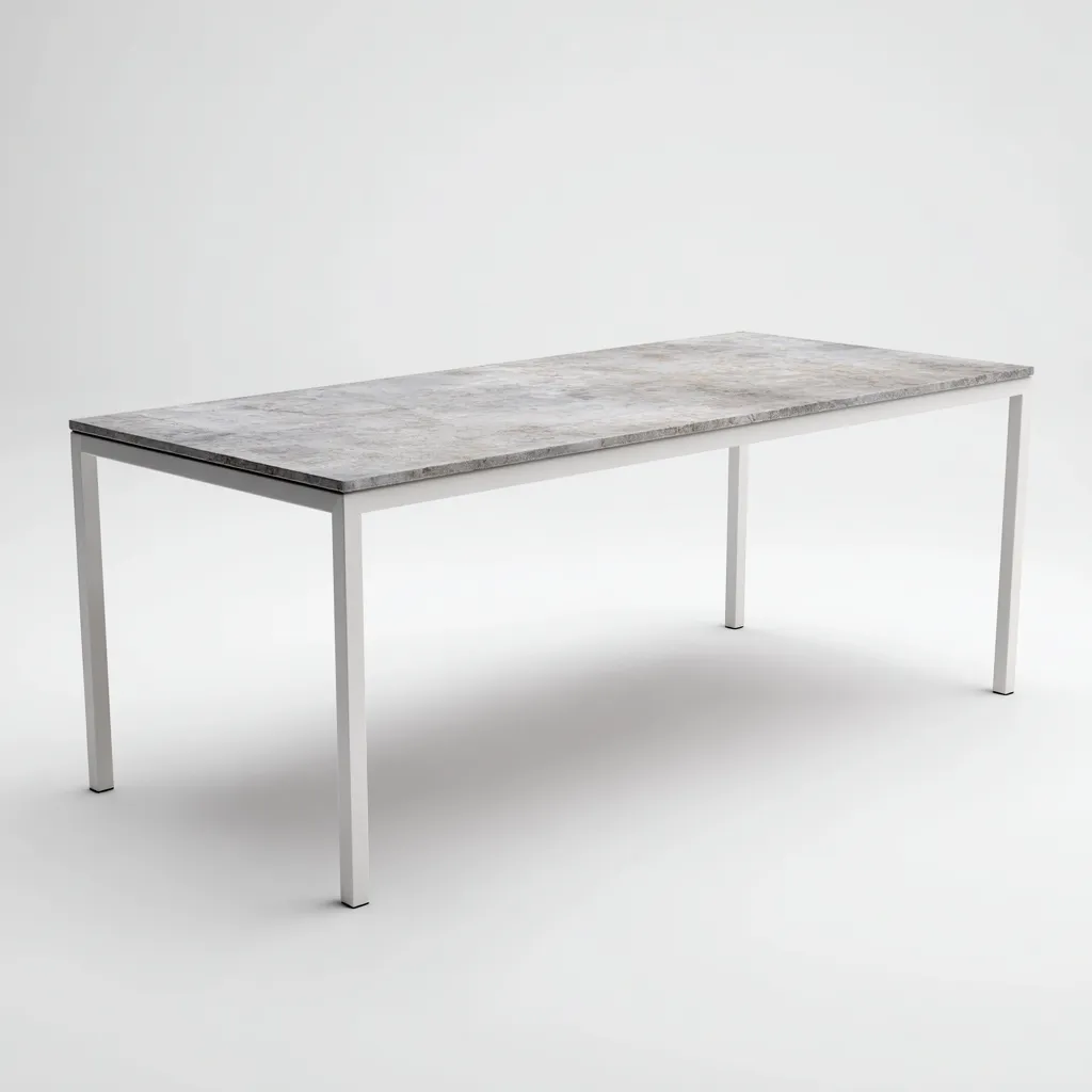 Mesa de jardín - piedra - metal - 180x85x75 cm - gris-blanco - diseño moderno minimalista-Bamboogonest