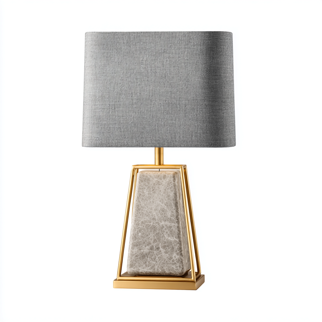 Lámpara de mesa - metal - tejido - 32x50 cm - gris - diseño moderno-Bamboogonest