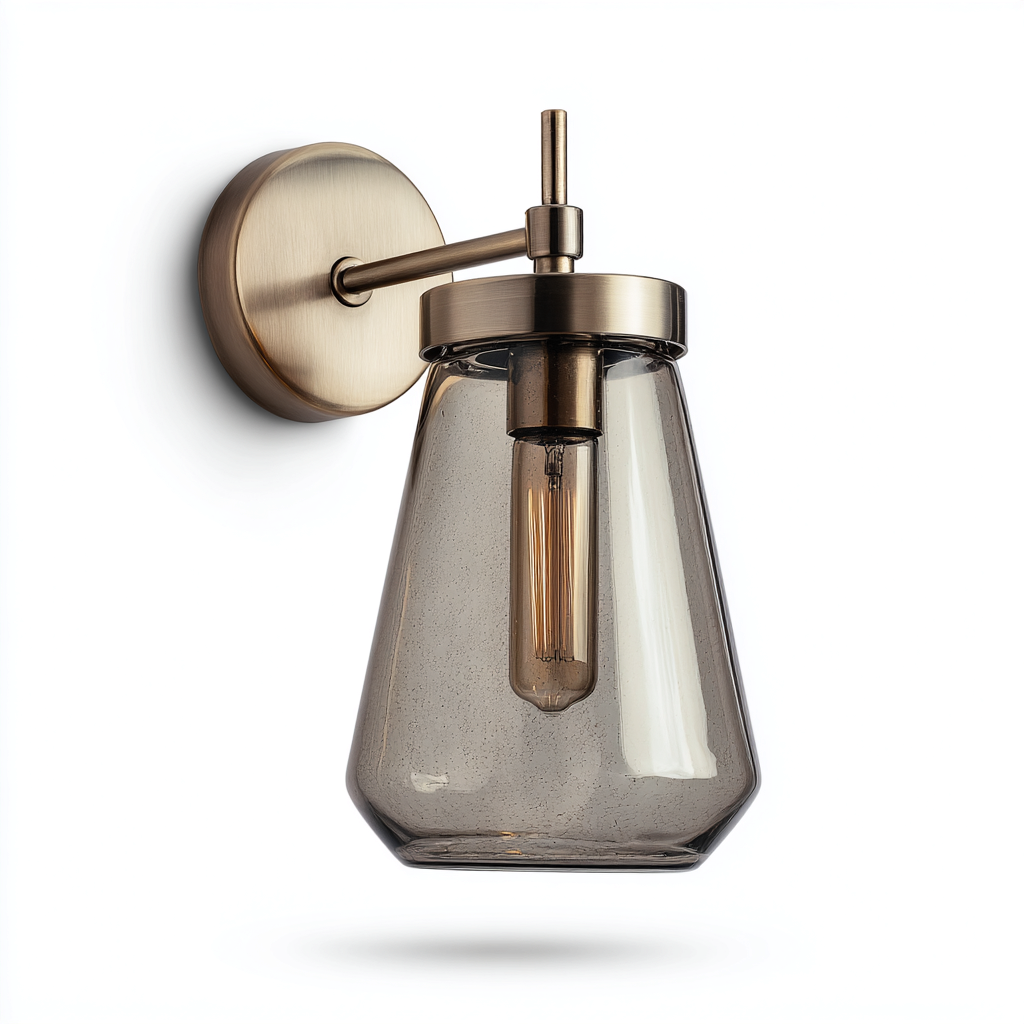 Aplique de pared - vidrio ahumado - metal - 15x27 cm - ahumado-dorado - estilo moderno-Bamboogonest