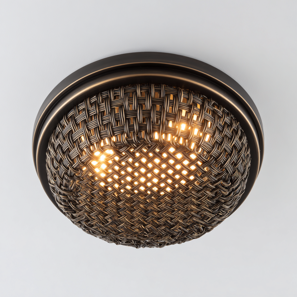 Lámpara de techo - ratán - 32x18 cm - marrón - estilo rústico-Bamboogonest