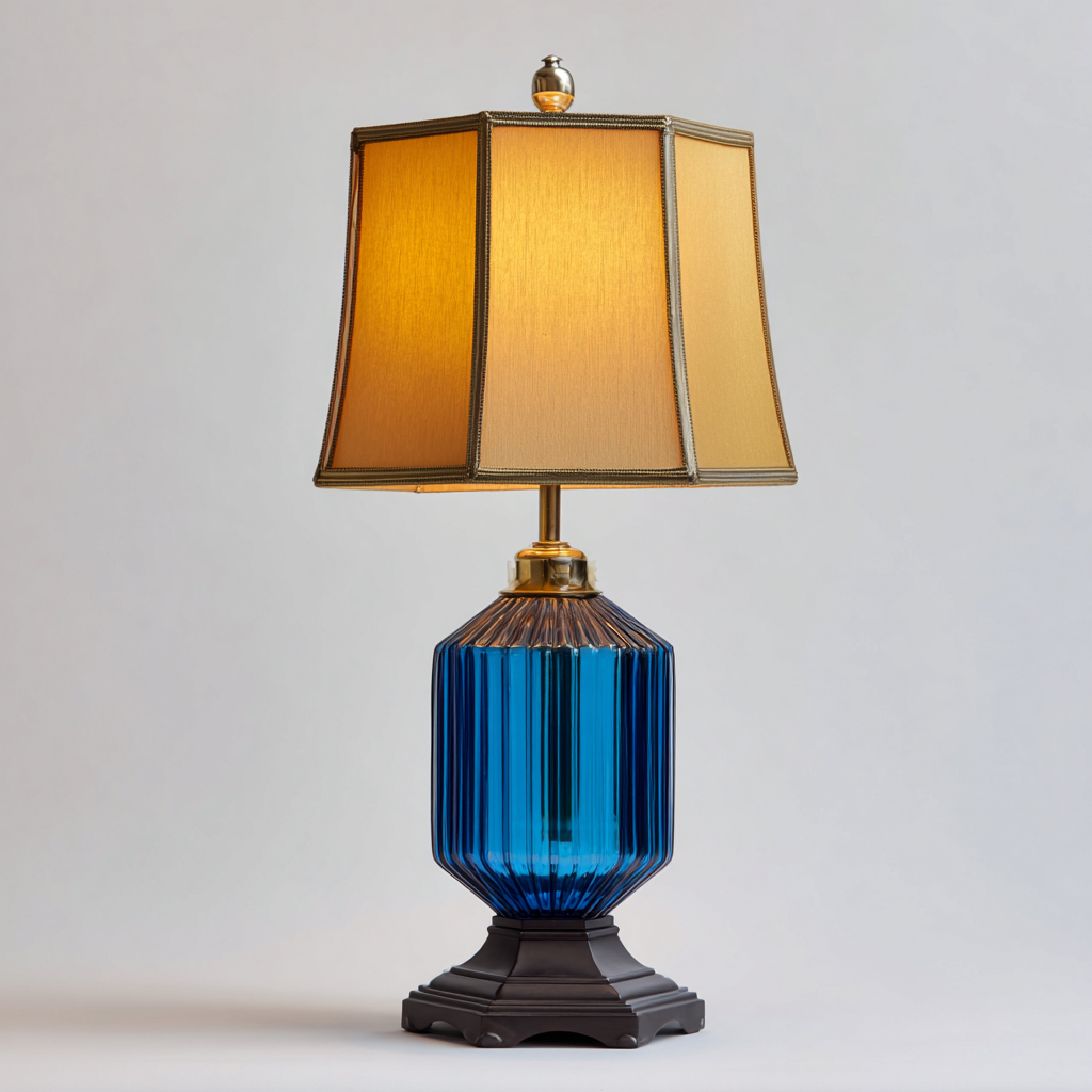 Lámpara de mesa-vidrio-textil-32x58 cm-azul-dorado-clásico-Bamboogonest