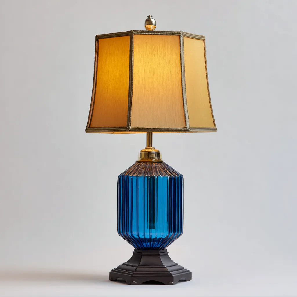 Lámpara de mesa-vidrio-textil-32x58 cm-azul-dorado-clásico-Bamboogonest