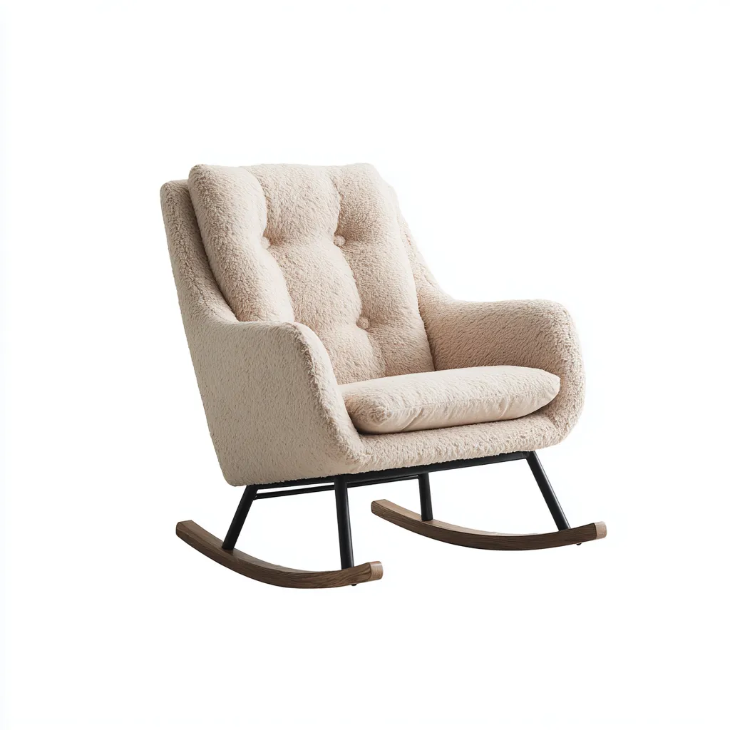 Mecedora - tela - 95x80x100 cm - beige-madera oscura - estilo moderno-Bamboogonest