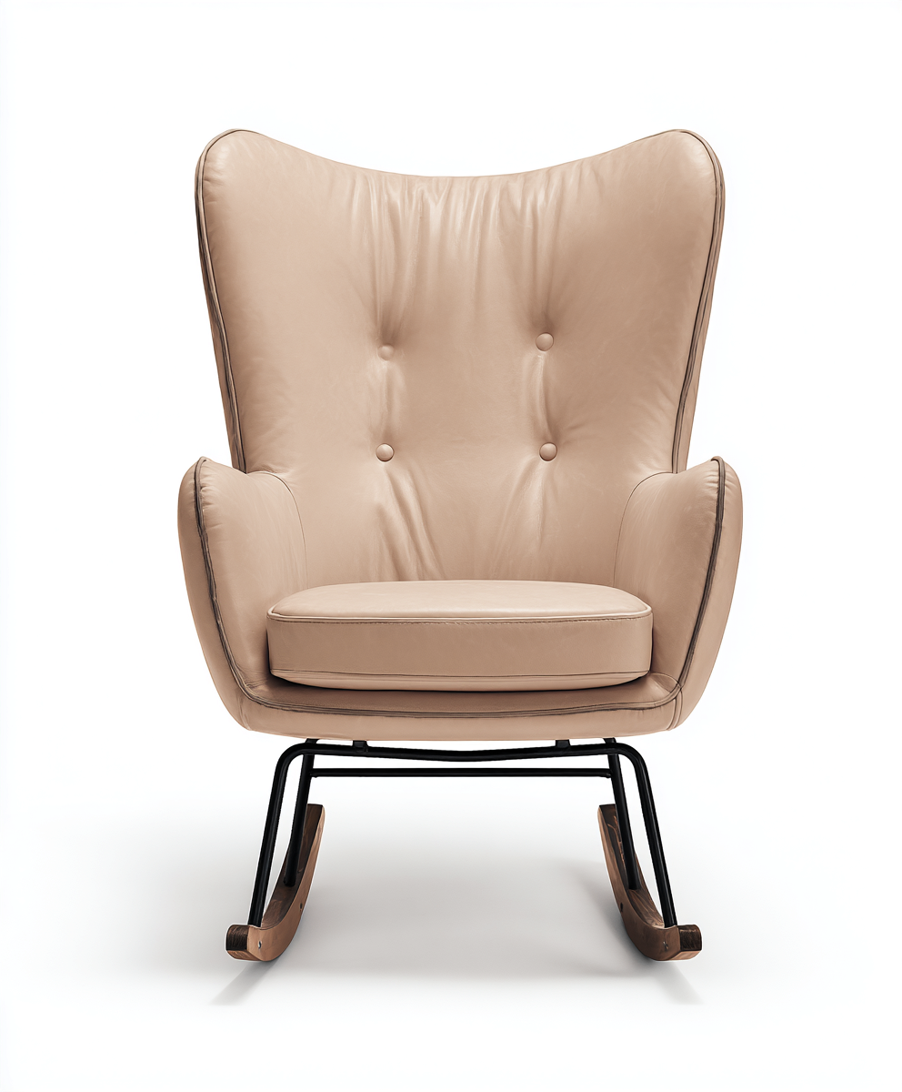 Mecedora - cuero - 98x82x105 cm - beige-madera oscura - estilo moderno-Bamboogonest