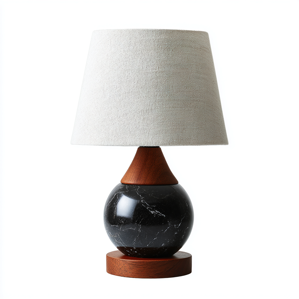 Lámpara de mesa-tela-madera-mármol-34x48 cm-blanco-marrón-negro-estilo moderno-Bamboogonest