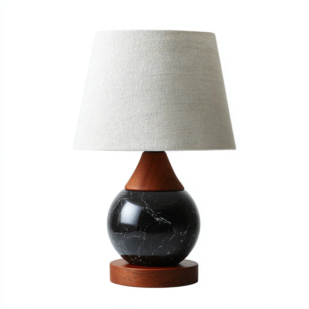 Lámpara de mesa-tela-madera-mármol-34x48 cm-blanco-marrón-negro-estilo moderno-Bamboogonest