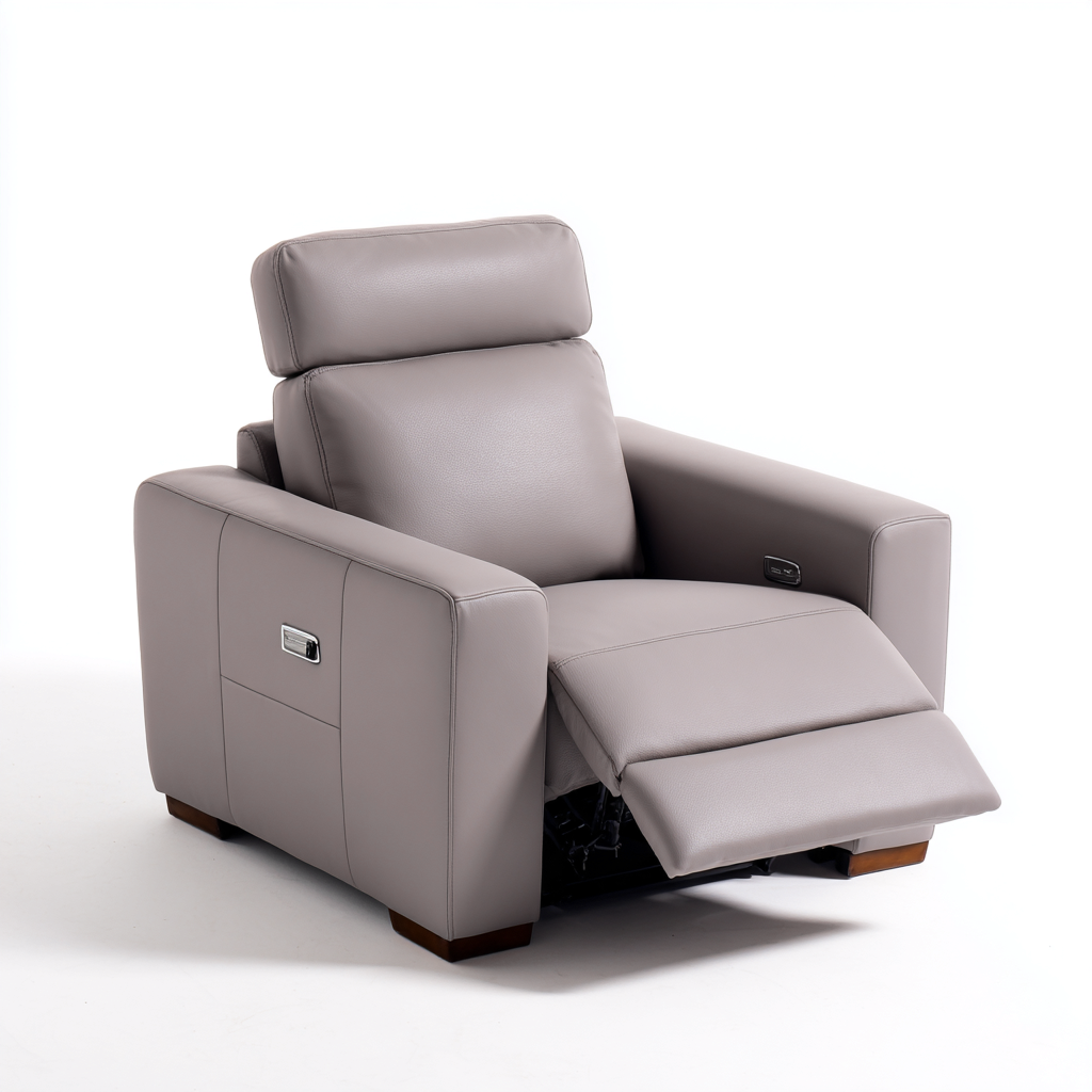 Sillón reclinable - cuero sintético - 102x94x103 cm - gris claro - diseño moderno-Bamboogonest