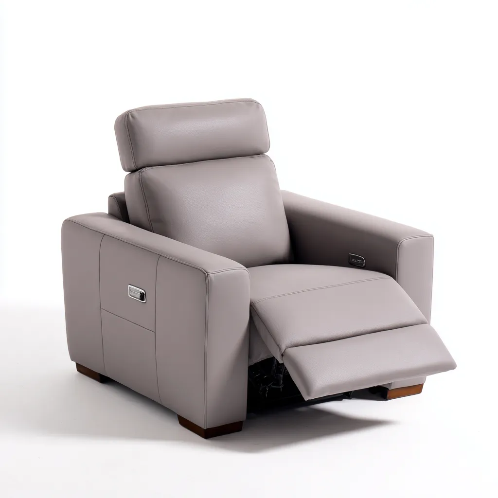 Sillón reclinable - cuero sintético - 102x94x103 cm - gris claro - diseño moderno-Bamboogonest