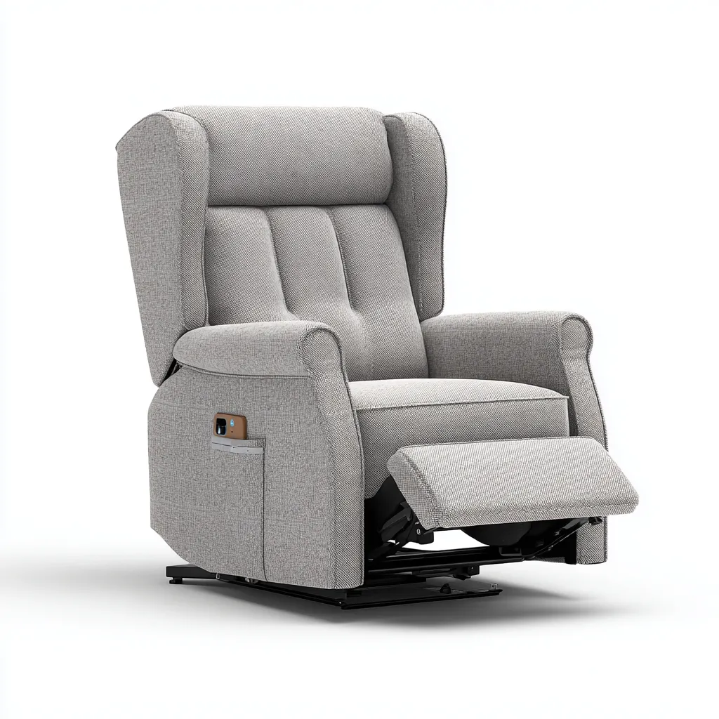 Sillón reclinable - tela - 97x92x105 cm - gris claro - diseño moderno-Bamboogonest