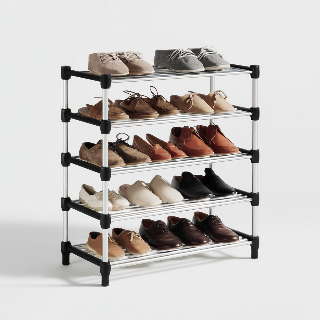 Zapatero-acero inoxidable-60x26x72 cm-negro-plateado-diseno moderno-Bamboogonest