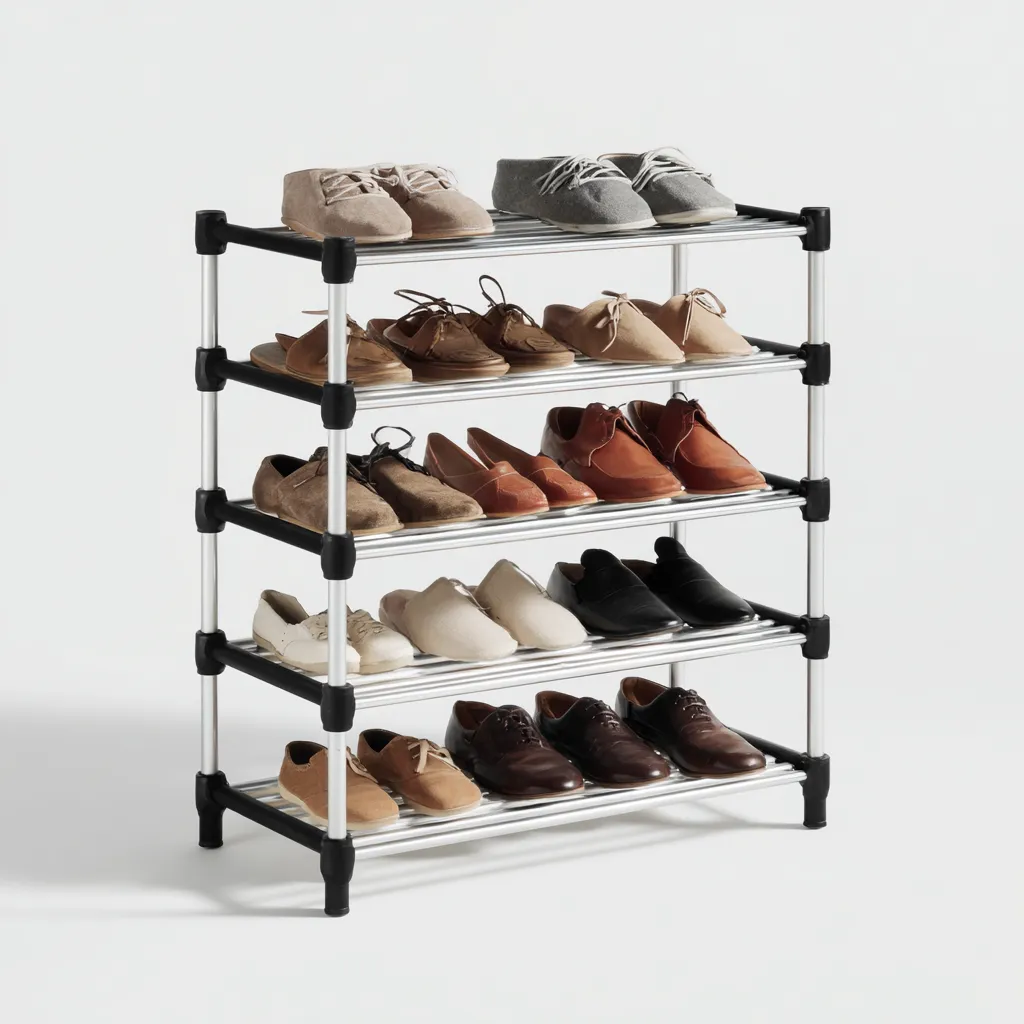 Zapatero-acero inoxidable-60x26x72 cm-negro-plateado-diseno moderno-Bamboogonest