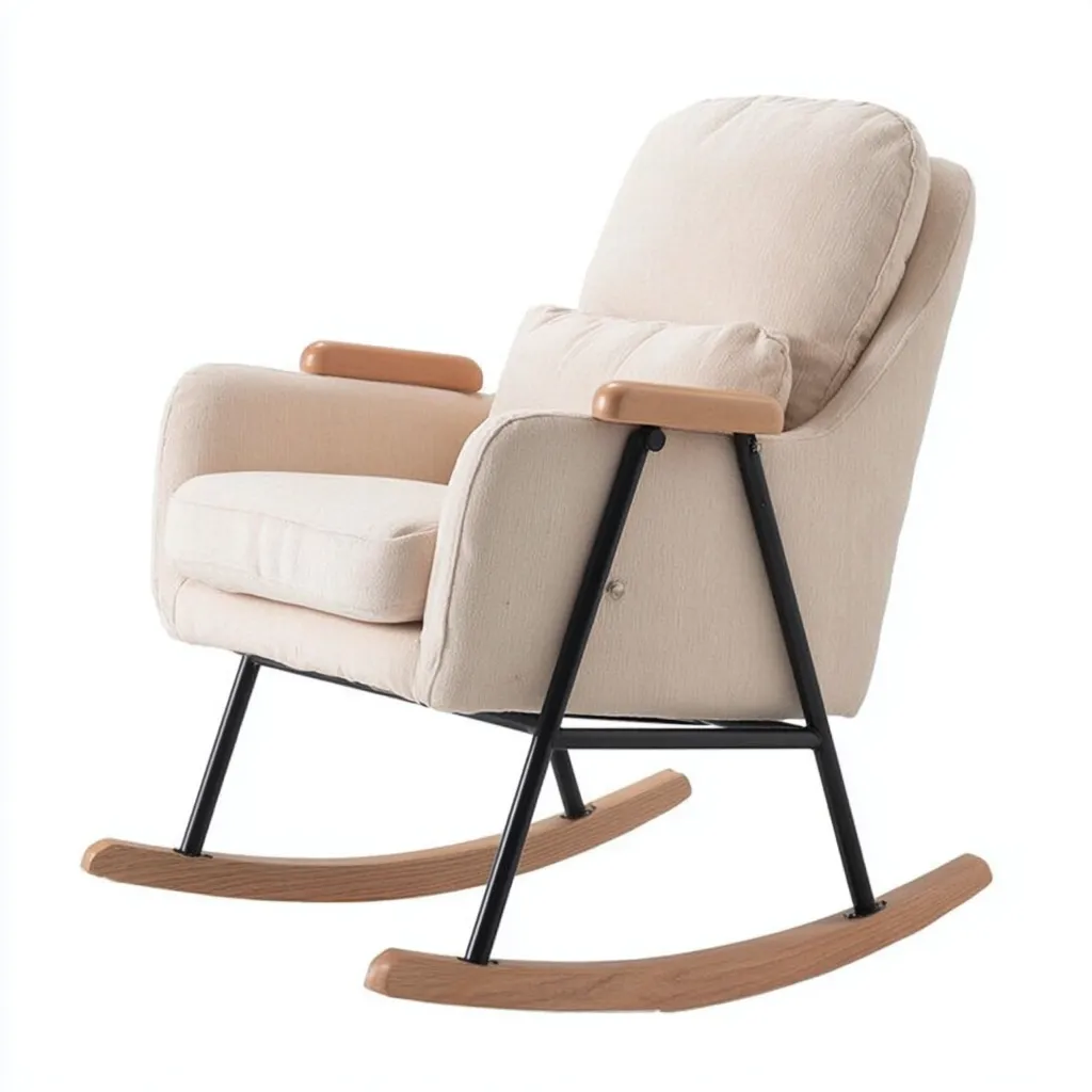 Mecedora - tela - 88x70x92 cm - beige-madera clara - estilo moderno-Bamboogonest