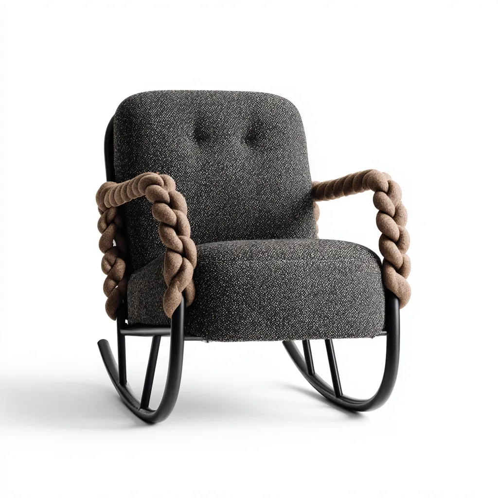 Mecedora - tela - 88x76x96 cm - negro-marrón - diseño contemporáneo-Bamboogonest