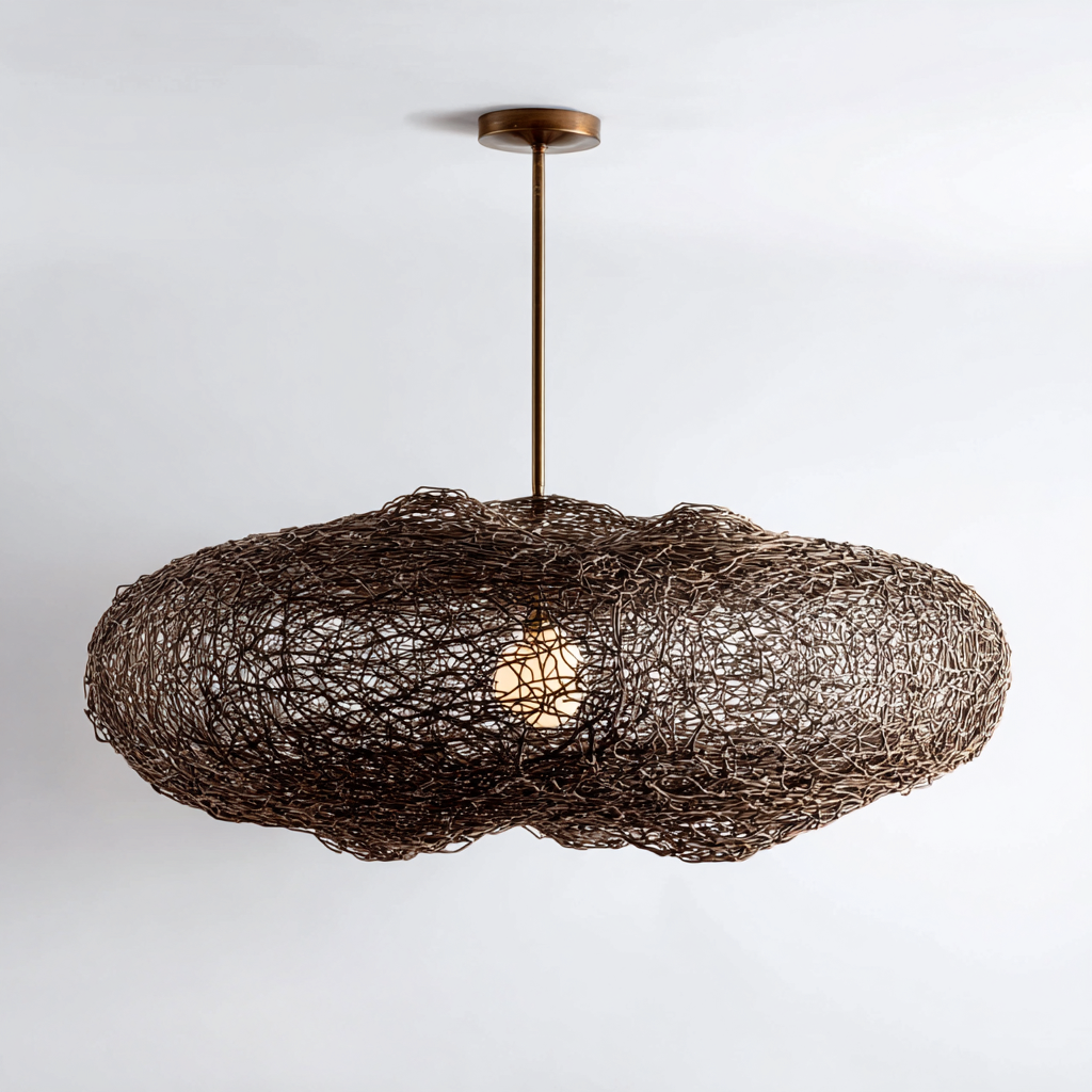 Lámpara de techo - metal trenzado - 60x35 cm - marrón oscuro - estilo artístico orgánico-Bamboogonest