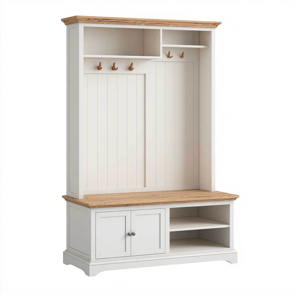 Perchero - madera - 110x40x185 cm - blanco-natural - diseño clásico-Bamboogonest