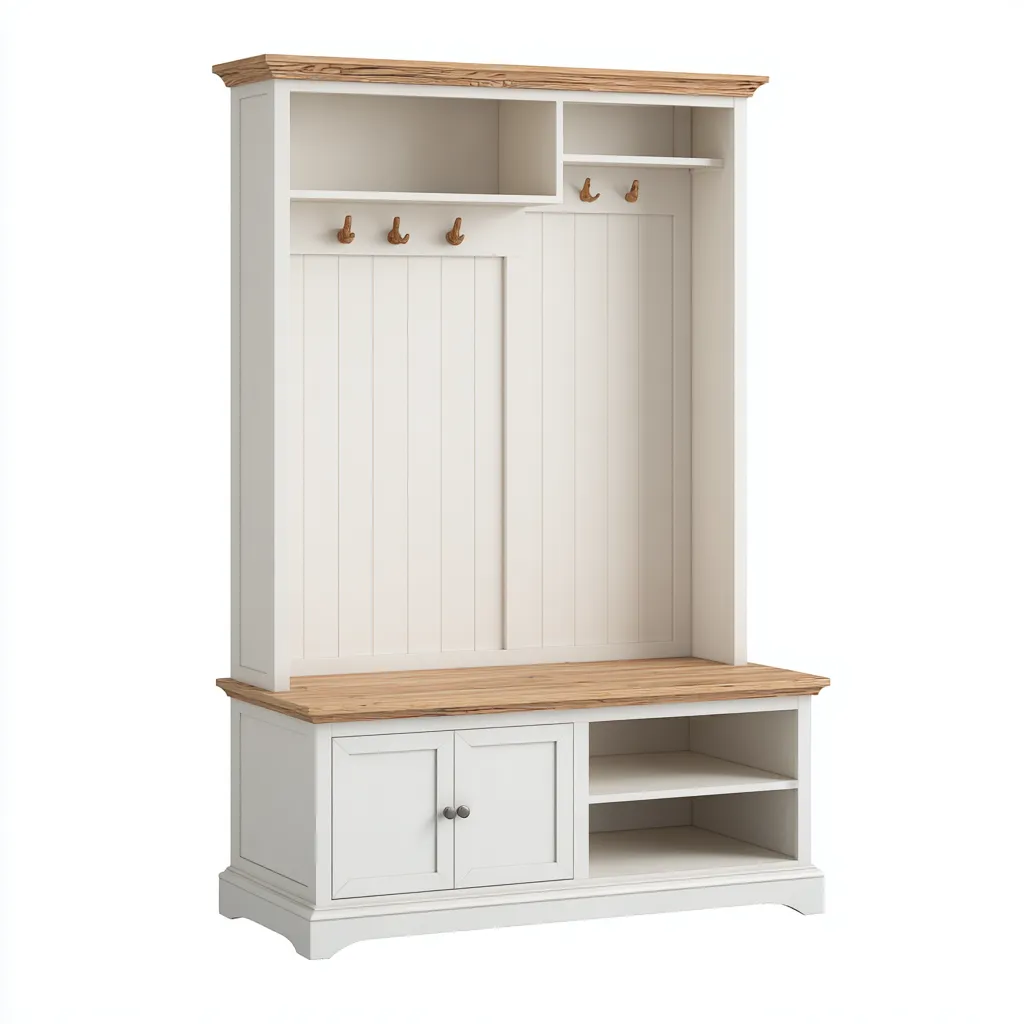 Perchero - madera - 110x40x185 cm - blanco-natural - diseño clásico-Bamboogonest