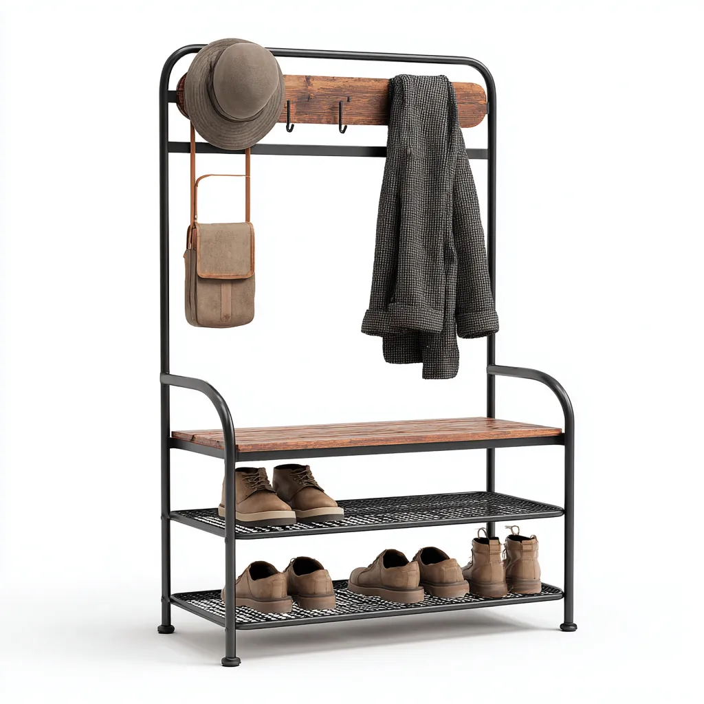 Perchero-metal-madera-80x35x170 cm-negro-madera rústica-diseño industrial-Bamboogonest