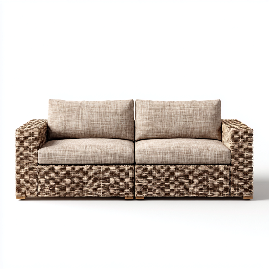 Sofá de jardín - ratán natural - 170x85x80 cm - beige - diseño moderno-Bamboogonest