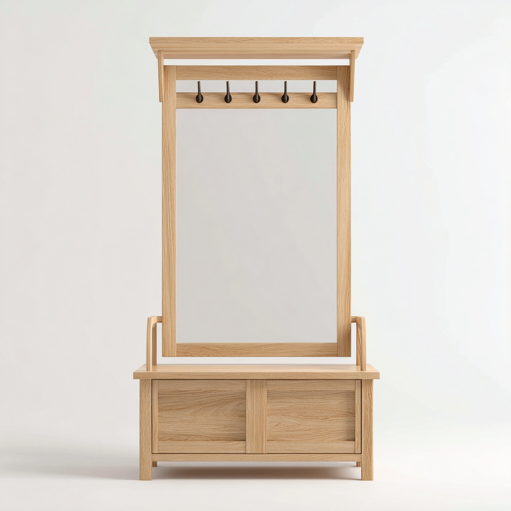 Perchero-madera-90x40x175 cm-roble claro-diseño natural-Bamboogonest