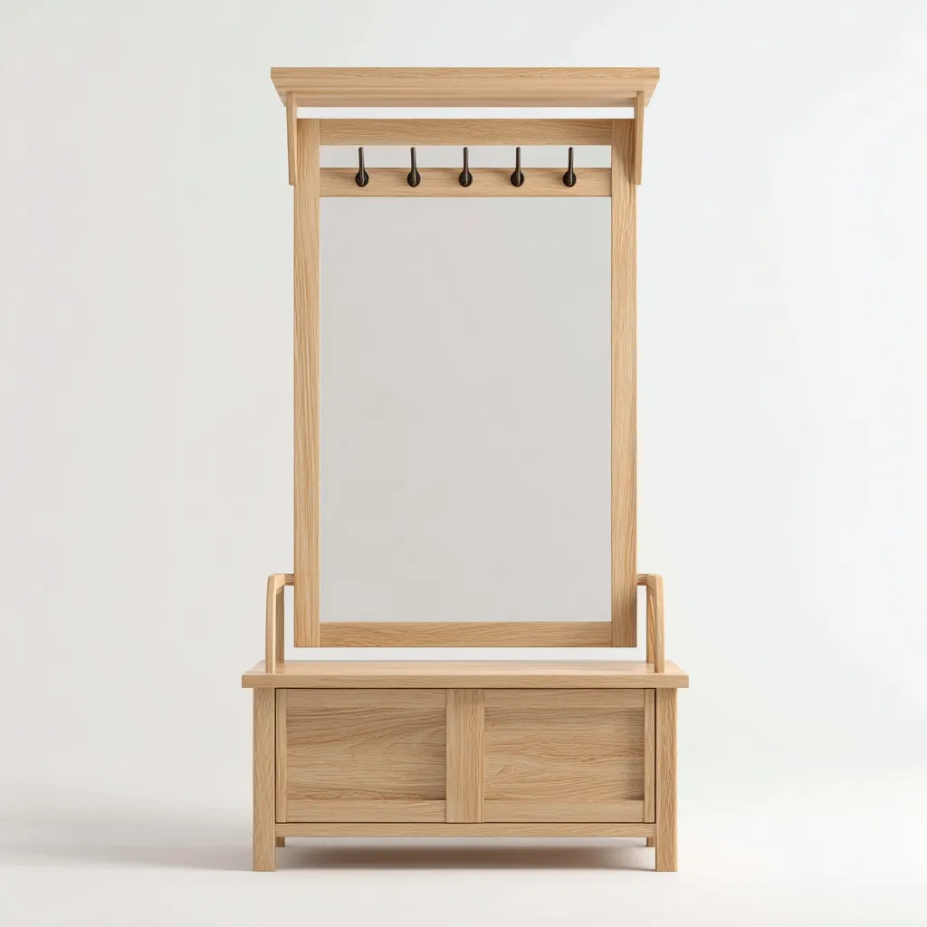 Perchero-madera-90x40x175 cm-roble claro-diseño natural-Bamboogonest