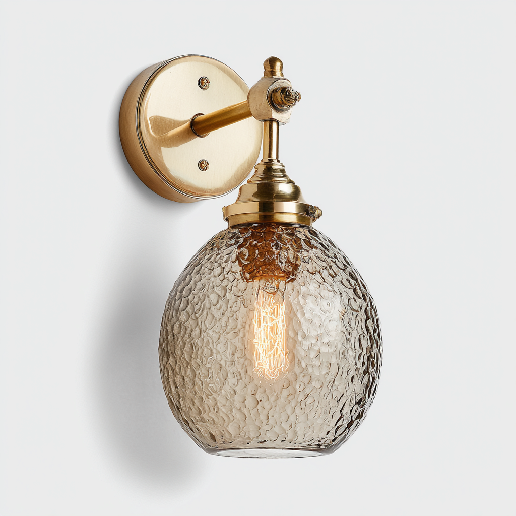 Aplique de pared - vidrio texturizado - metal - 16x26 cm - ámbar-dorado - estilo moderno-Bamboogonest