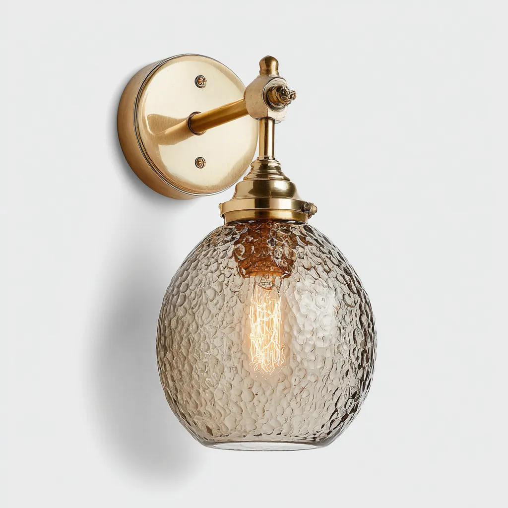 Aplique de pared - vidrio texturizado - metal - 16x26 cm - ámbar-dorado - estilo moderno-Bamboogonest