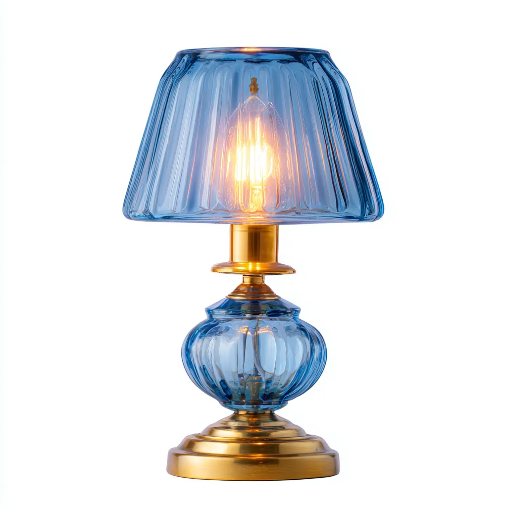 Lámpara de mesa-vidrio-metal-20x34 cm-azul-dorado-clásico-Bamboogonest