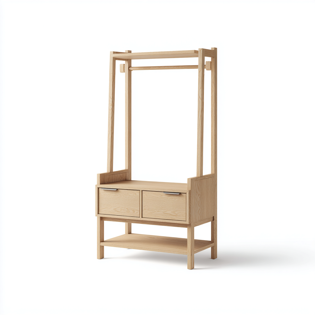 Perchero-madera-85x40x170 cm-roble claro-diseño natural-Bamboogonest