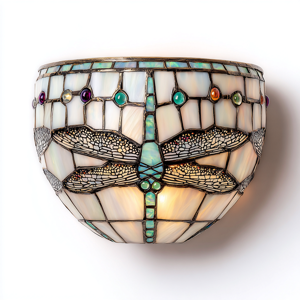 Aplique de pared - vidrio teñido - 32x20 cm - blanco-perlado-multicolor - estilo artístico-Bamboogonest