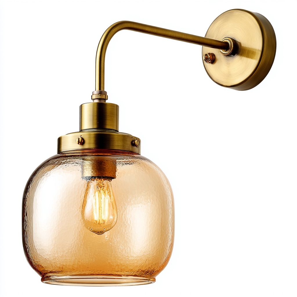 Aplique de pared - vidrio-metal - 19x33 cm - ámbar-dorado - estilo moderno-Bamboogonest