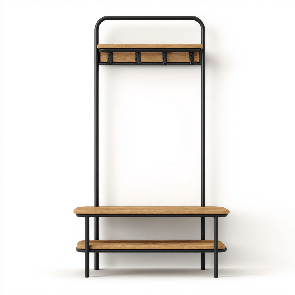 Perchero - metal-madera - 85x35x170 cm - negro-natural - estilo moderno-Bamboogonest