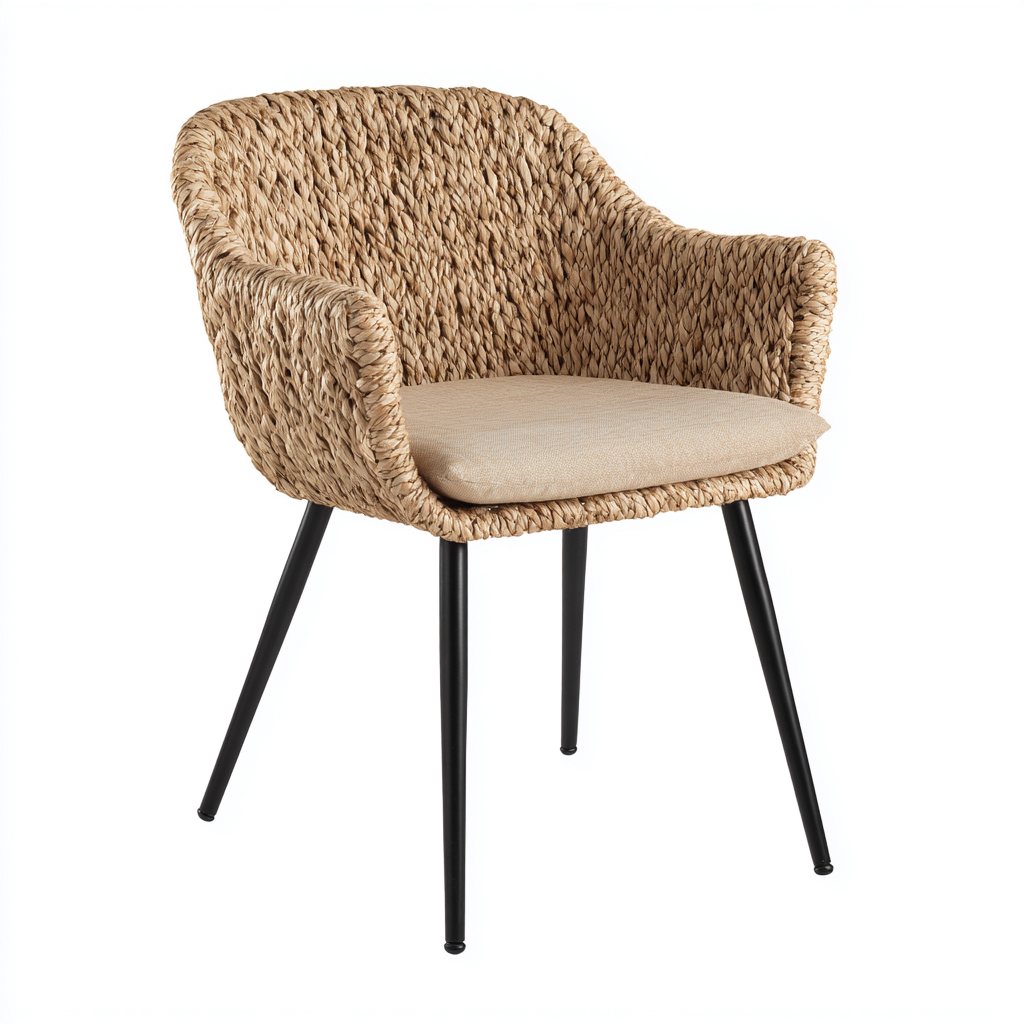 Silla de jardín - ratán-acero - 62x55x84 cm - natural-negro - diseño envolvente tejido-Bamboogonest