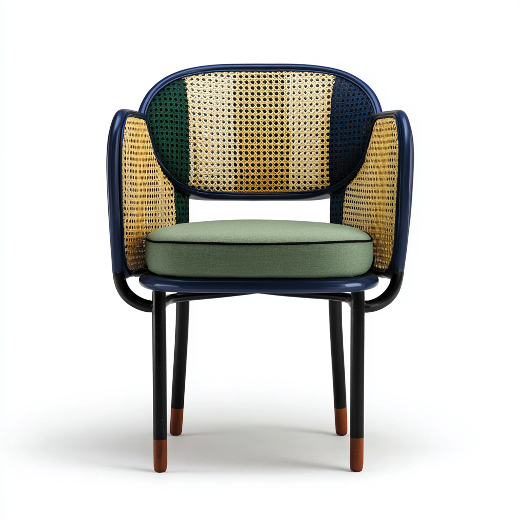 Silla de jardín - ratán-acero-madera - 60x55x85 cm - azul-verde-beige-negro - diseño multicolor moderno-Bamboogonest