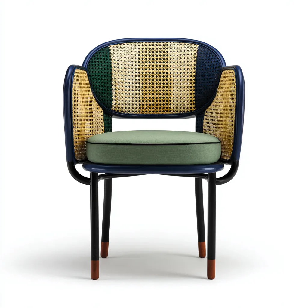 Silla de jardín - ratán-acero-madera - 60x55x85 cm - azul-verde-beige-negro - diseño multicolor moderno-Bamboogonest