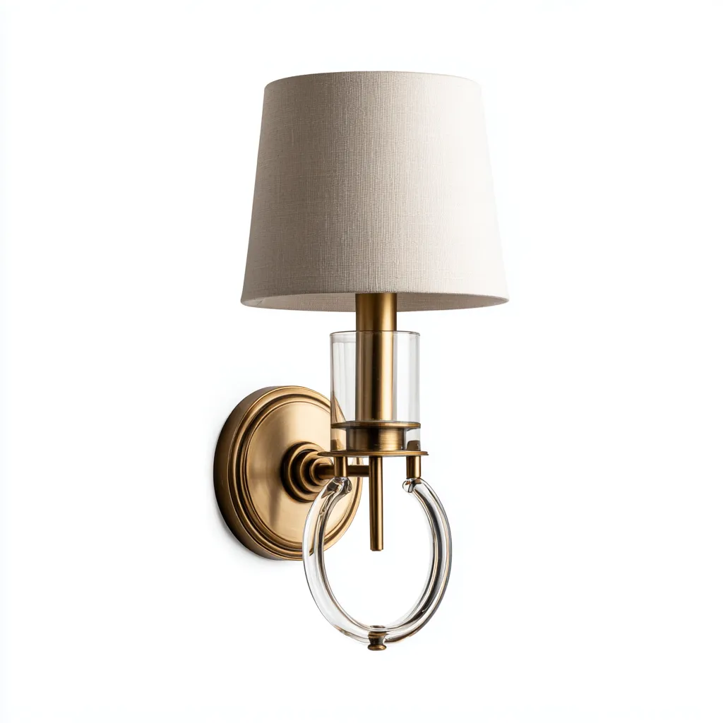 Aplique de pared - metal - vidrio-tela - 18x42 cm - latón-beige-transparente - diseño clásico-Bamboogonest