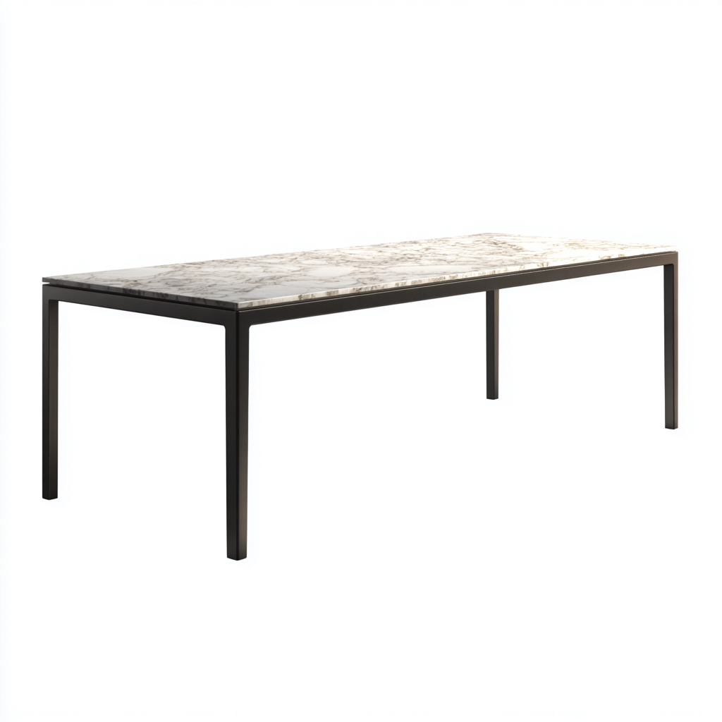 Mesa de jardín - mármol - metal - 200x85x75 cm - blanco-negro - diseño moderno minimalista-Bamboogonest