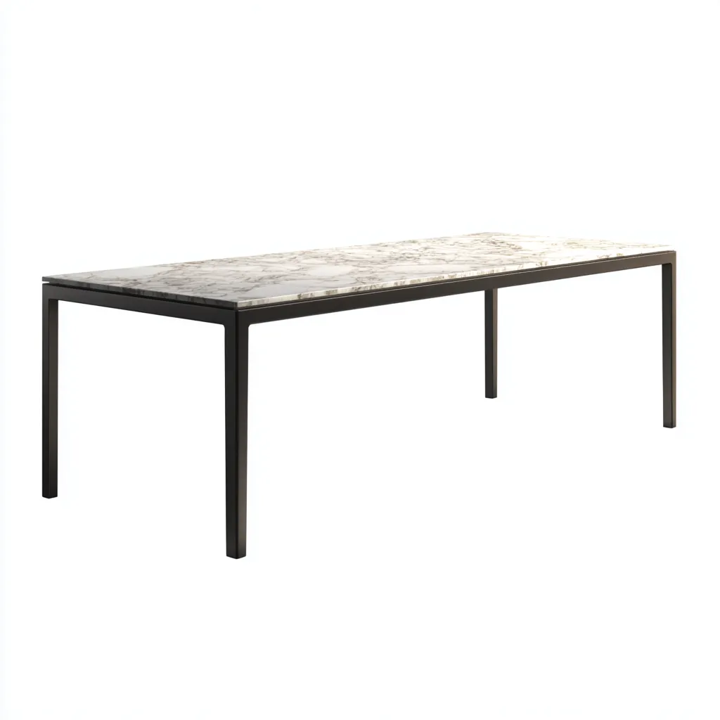 Mesa de jardín - mármol - metal - 200x85x75 cm - blanco-negro - diseño moderno minimalista-Bamboogonest