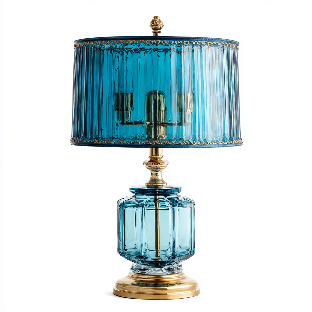 Lámpara de mesa-vidrio-metal-24x44 cm-azul-dorado-clásico-Bamboogonest