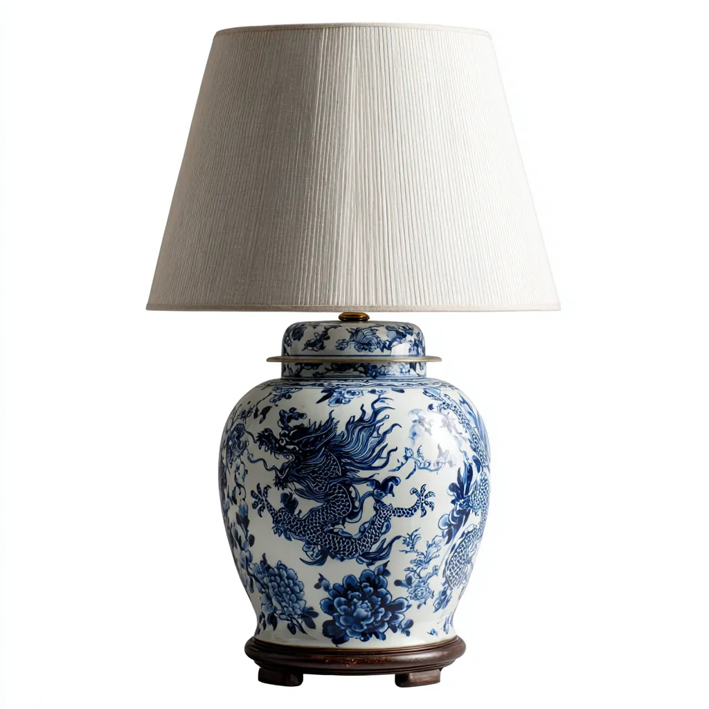 Lámpara de mesa-tela-cerámica-madera-38x60 cm-blanco-azul-madera-estilo clásico-Bamboogonest