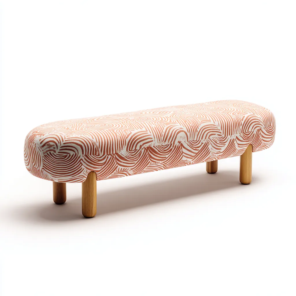 Banco de dormitorio - madera-tela - 126x40x45 cm - naranja-madera - diseño moderno-Bamboogonest